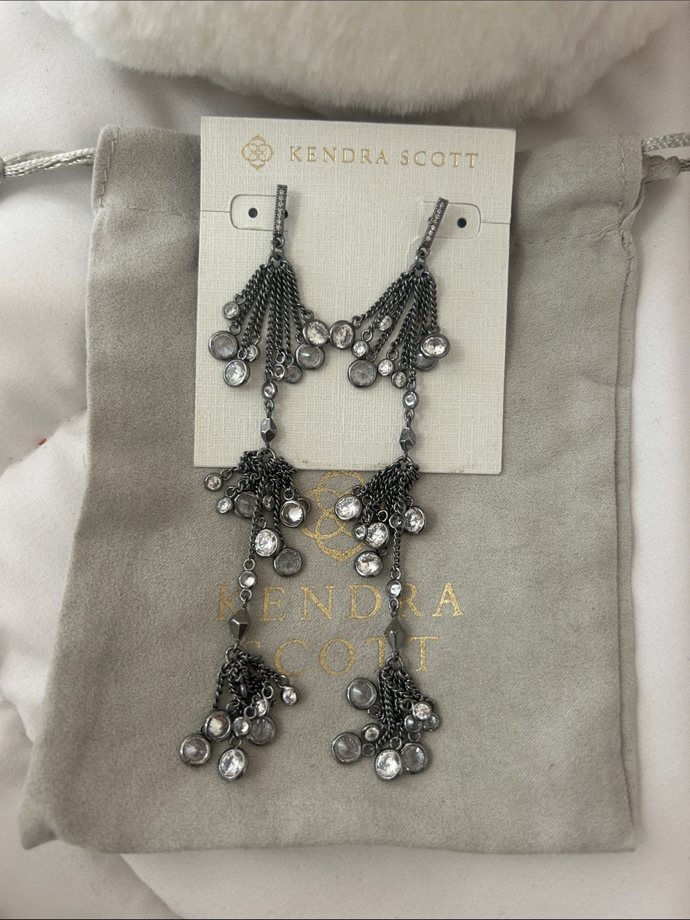 Kendra Scott Gunmetal Crystal Tassel Statement Earrings